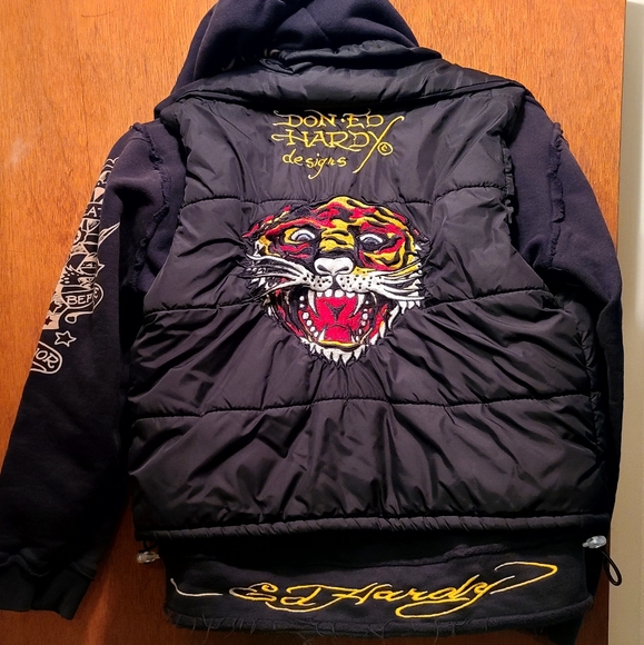 Ed Hardy KILLER black tattoo hoodie/jacket covered in embroidery juvenile szM - Picture 2 of 15